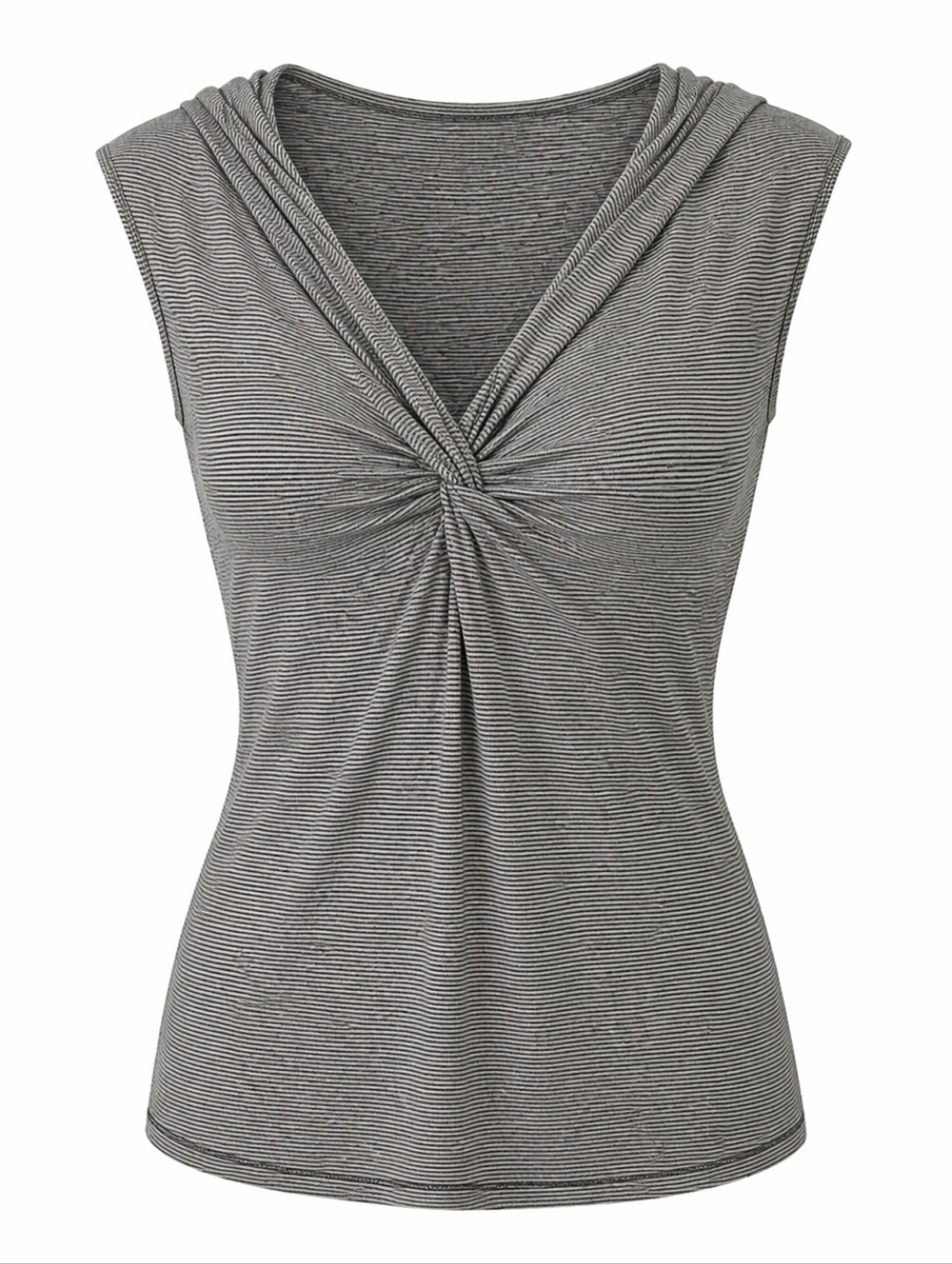 Max Studio Size Large Striped V-Neck Twist Front Fitted Top